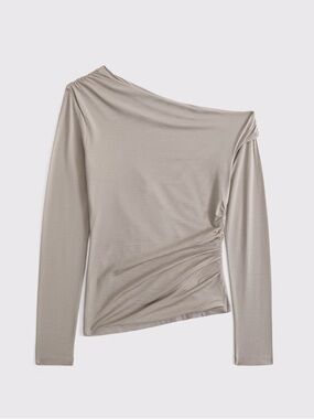 Abercrombie & Fitch Light Taupe Draped Back Long Sleeve Top Women’s Size XL